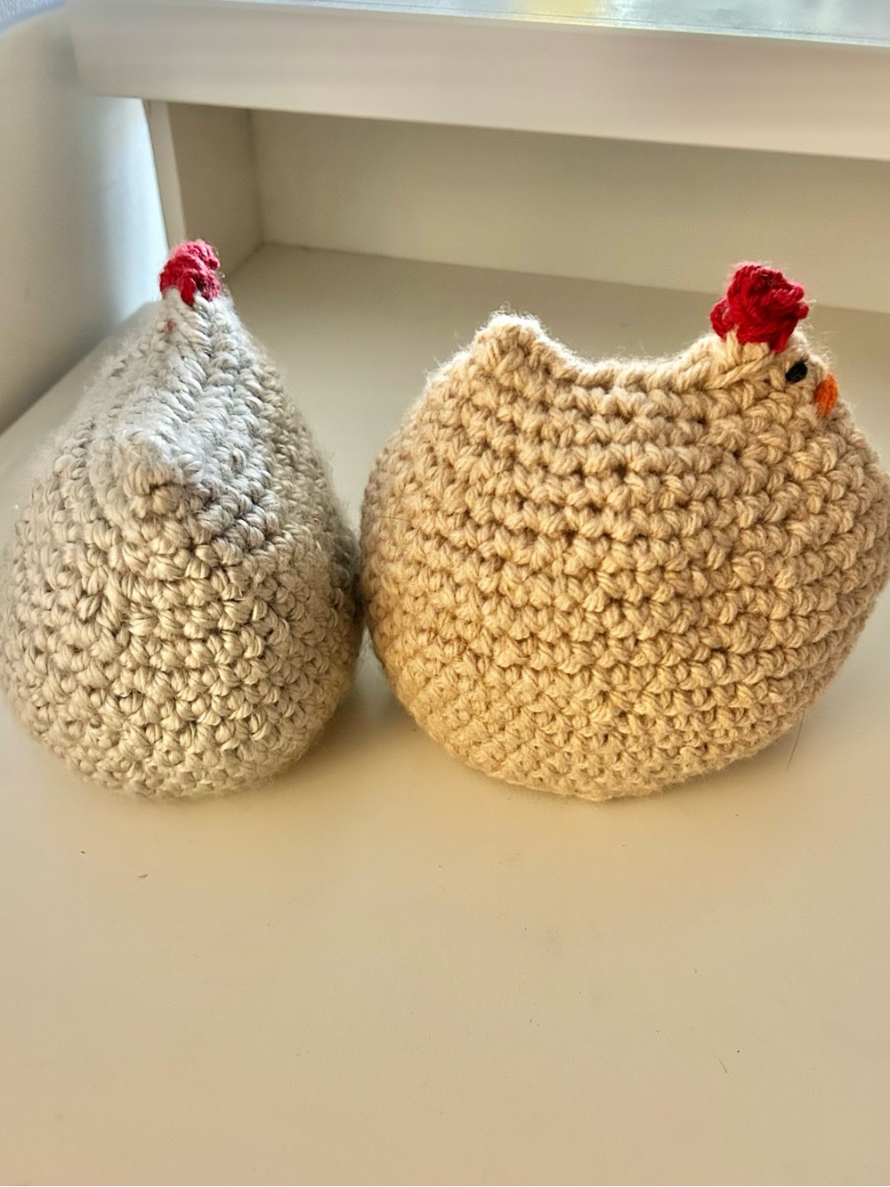 Handmade Crochet chicken stuffed toy Cream & Gray - cottagecore - nursery -